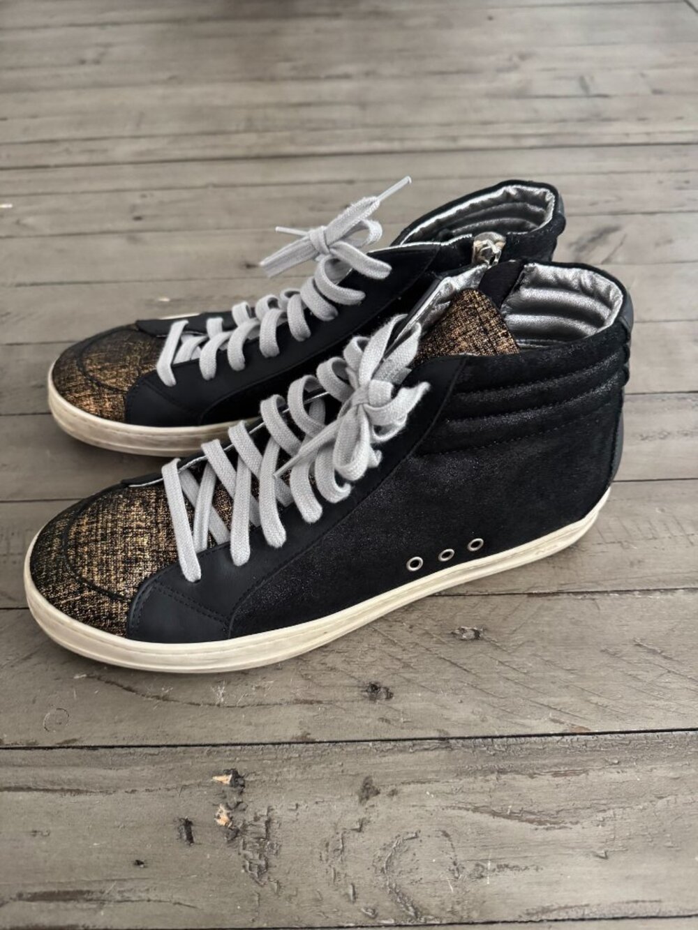 P448 Metallic Skate High Top Lace-Up Sneakers Black Gold Size 39